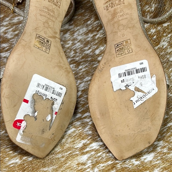 EUC Stuart Weitzman Nudistcurve 4” US 5, Silver Glitter Heels Sparkle Stiletto - Picture 10 of 14